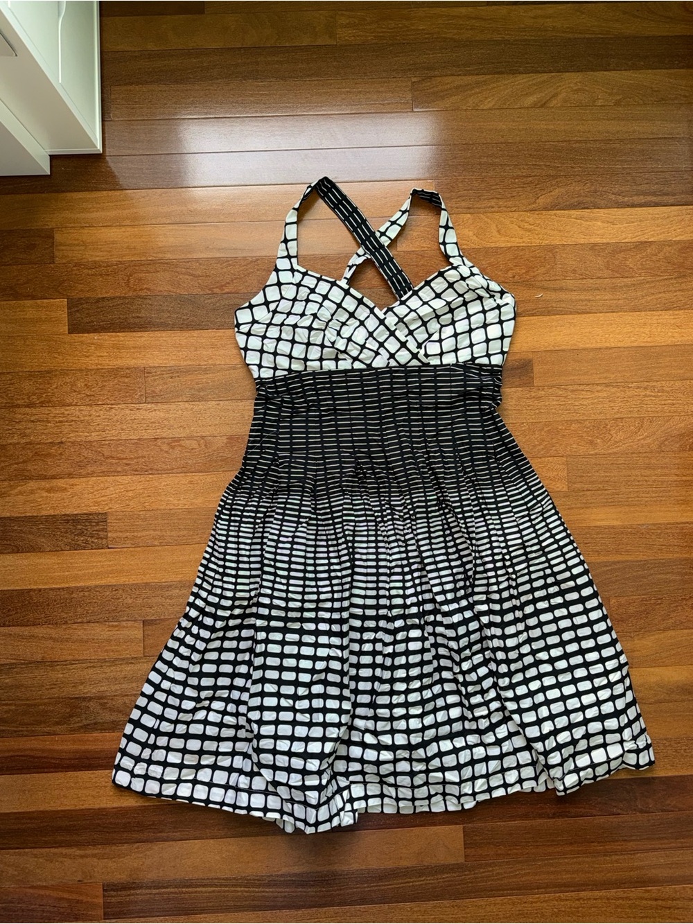 R&K Black and White Grid Fit-and-Flare Dress